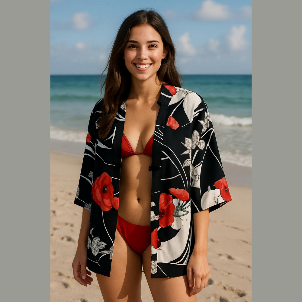 Vintage Kimono Shirt Honolulu Hawaii Tropical Blouse Top vacation beach resort